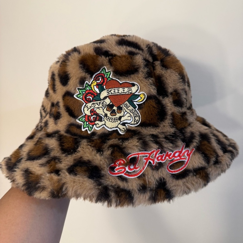 Ed Hardy Cheetah Fur Bucket Hat